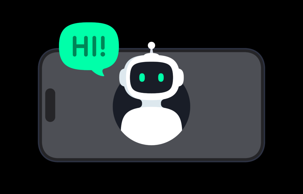 Illustration eines Chatbots auf einem Smartphone mit Sprachbefehl – Symbolbild für Voice Search und KI-gestützte Suchanfragen.